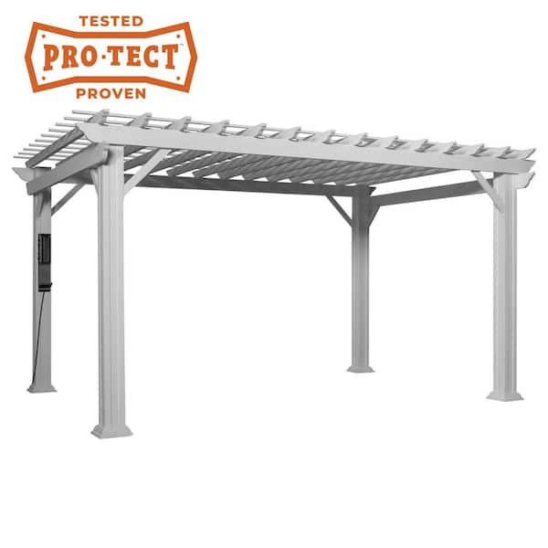 Backyard Discovery Hawthorne 14 ft. x 10 ft. White Steel Traditional Pergola with Sail Shade Soft Canopy