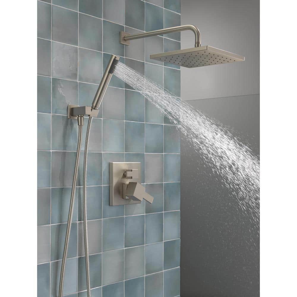Spotshield Brushed Nickel Modern Raincan Shower System with Handheld Spray