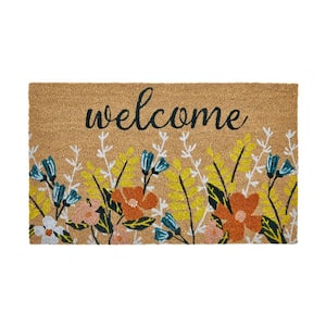 Welcome Floral Multicolor 30 in. x 18 in. Coir Outdoor Door Mat