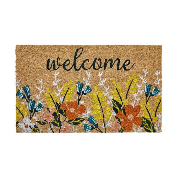 VCNY Home Welcome Floral Multicolor 30 in. x 18 in. Coir Outdoor Door Mat