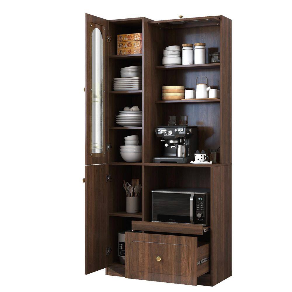 Radha 70.87 in. H Walnut Wood Pantry Storage Cabinet with 3 Doors and Storage Shelves price history on PriceWatchPro