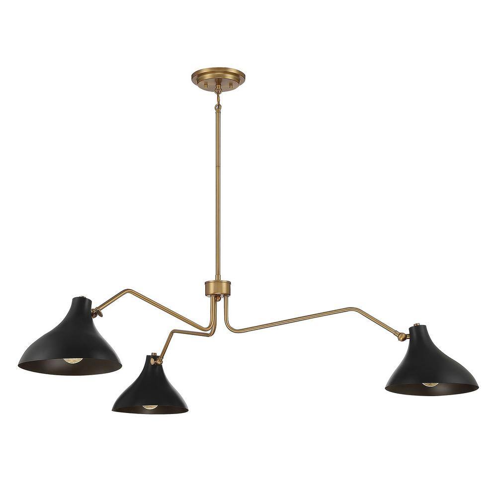 Vintage-Inspired Matte Black and Natural Brass 3-Light Pendant