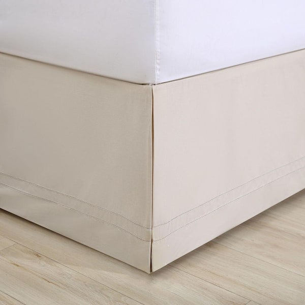 Solid Pleated 15" Drop Beige Cotton Queen Bed Skirt