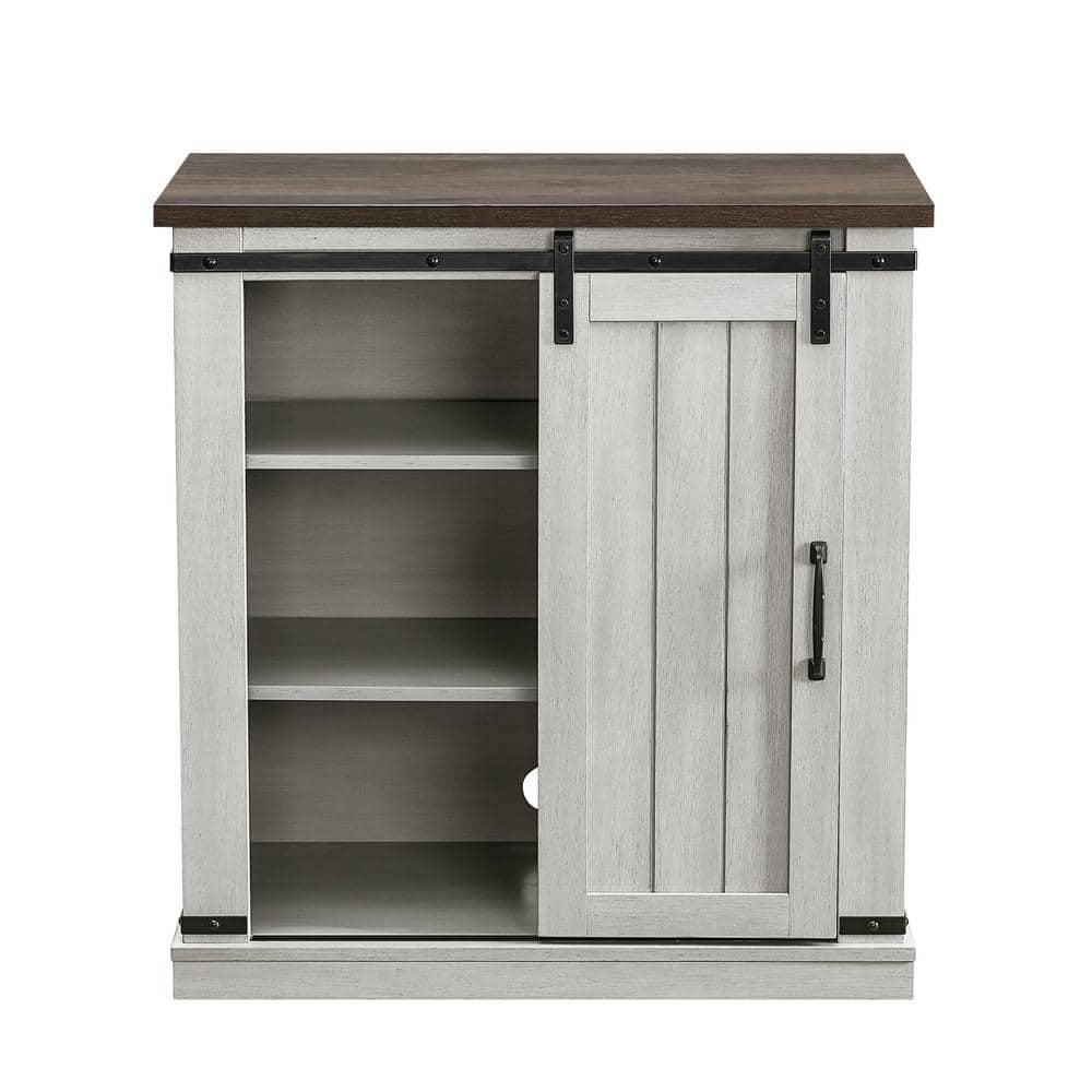 Coast-to-Coast Barn Door TV Stand in Off-White with Adjustable Shelves