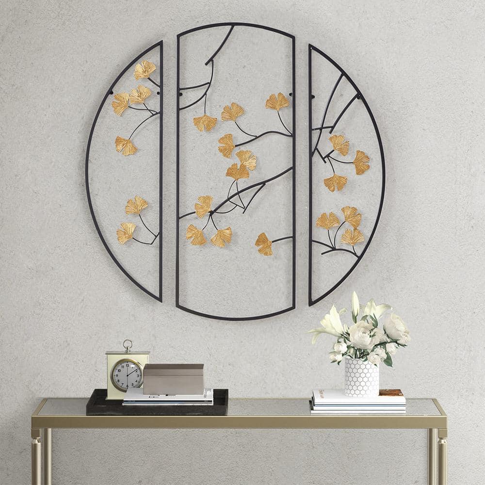 Golden Ginkgo Leaves 3-Piece Metal Wall Sculpture