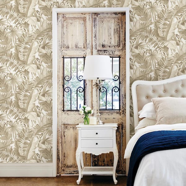 Alfresco Taupe Palm Leaf Paper Strippable Roll Wallpaper (Covers 56.4 sq. ft.)
