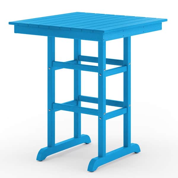 LUE BONA 31.3 in. x 31.3 in. x 38 in. Bright Blue Plastic Square Outdoor Dining Bistro Table, Outdoor Bar Table
