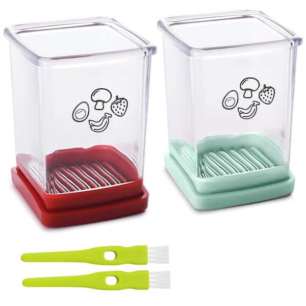 Stainless Steel Cup Slicer with Push Plate, 2-Piece Set for Fruits and Vegetables, Efficient Kitchen Gadget (Cyan+Red)