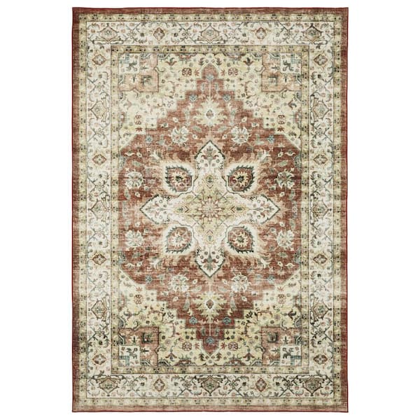 AVERLEY HOME Summit Red/Ivory 4 ft. x 6 ft. Oriental Medallion Polyester Machine Washable Indoor Area Rug
