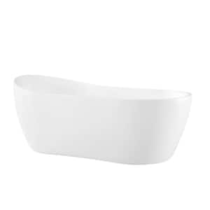 Isaac 58 in. Acrylic Freestanding Flatbottom Bathtub in White with Overflow and Drain in Satin Nickel Included