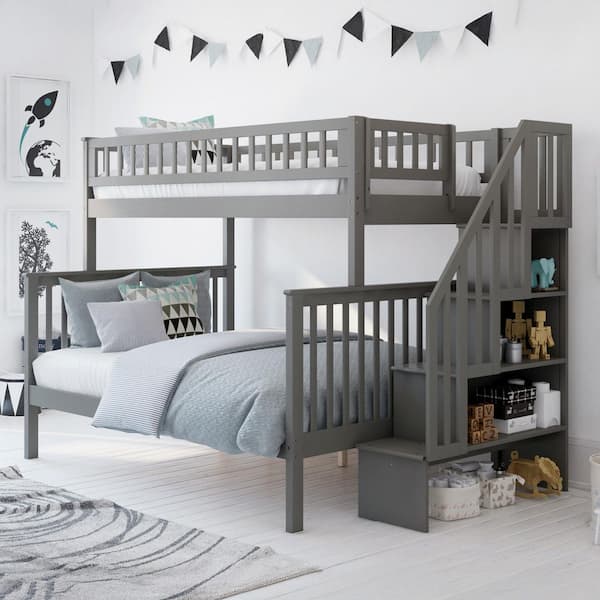 AFI Woodland Staircase Bunk Bed Twin over Full in Grey