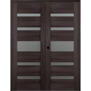 Vona 07-05 72"x 80" Right Hand Active 5-Lite Frosted Glass Veralinga Oak Wood Composite Double Prehung French Door