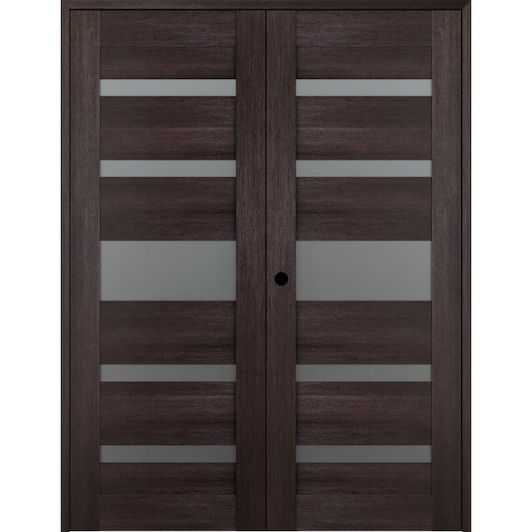 Belldinni Vona 07-05 72"x 80" Right Hand Active 5-Lite Frosted Glass Veralinga Oak Wood Composite Double Prehung French Door