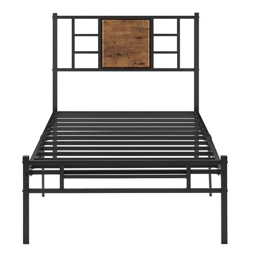 VECELO Platform Bed Frame ，Black Metal Frame， Twin Size Platform Bed with Headboard and