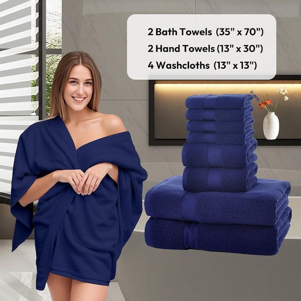 JML 8-Pieces Navy Cotton Bath Towel Set CTS04-Navy-8PCS - The Home