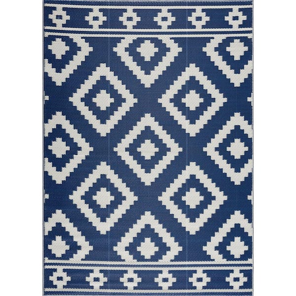 Milan Navy and Creme 5 ft. x 7 ft. Folded Reversible Recycled Plastic Indoor/Outdoor Area Rug-Floor Mat