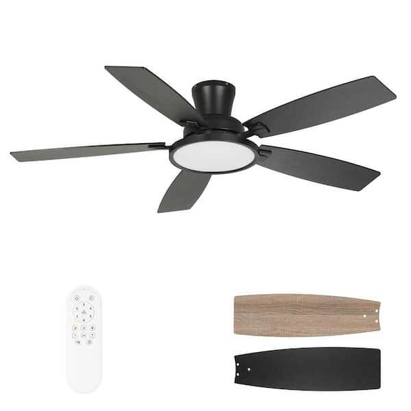 52 in. Indoor Black Wood Ceiling Fan Light with Adjustable LED with Remote Included, with 3 CCT Light for Living Room