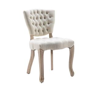 Eunwoo White Fabric Upholstery French Vintage Tufted Dining Chairs With Performance Button（Set of 2）