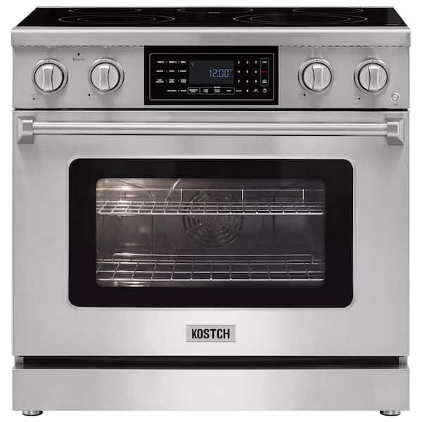 Tilt Panel 36 in. 5 Burner Elements Freestanding Electric Range with 6.2 cu. ft. Air Fry Conv. Oven in Stainless Steel