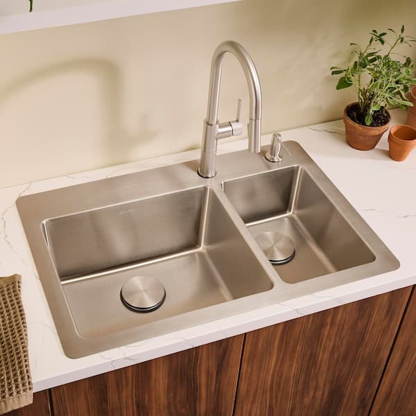 Modena 33 in. Drop-in Topmount 70/30 Double Bowl 16-Gauge Stainless Steel Kitchen Sink with Gently Rounded Corners