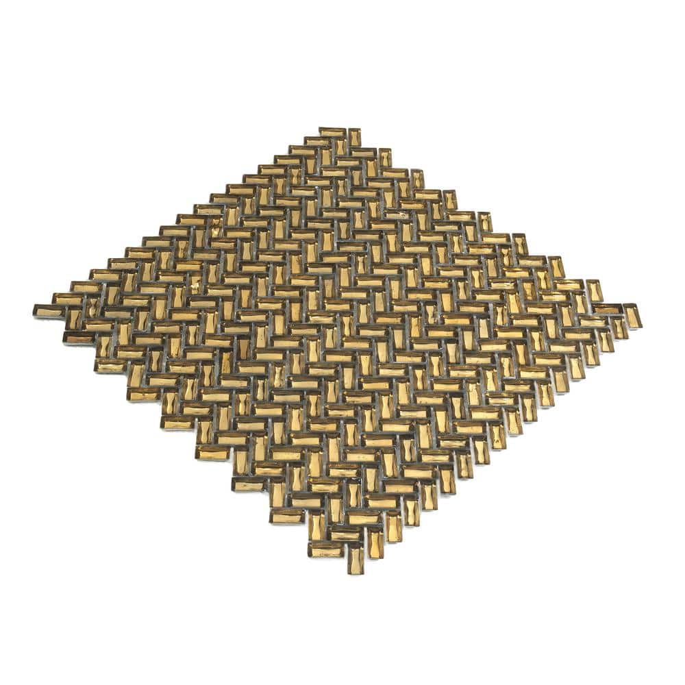 Gold Herringbone Glossy Glass Mosaic Tile Set