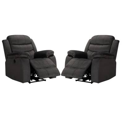 Dark Grey Electric Velvet Power Recliner with Pillow Top Arms and USB Charging Port (Set of 2)