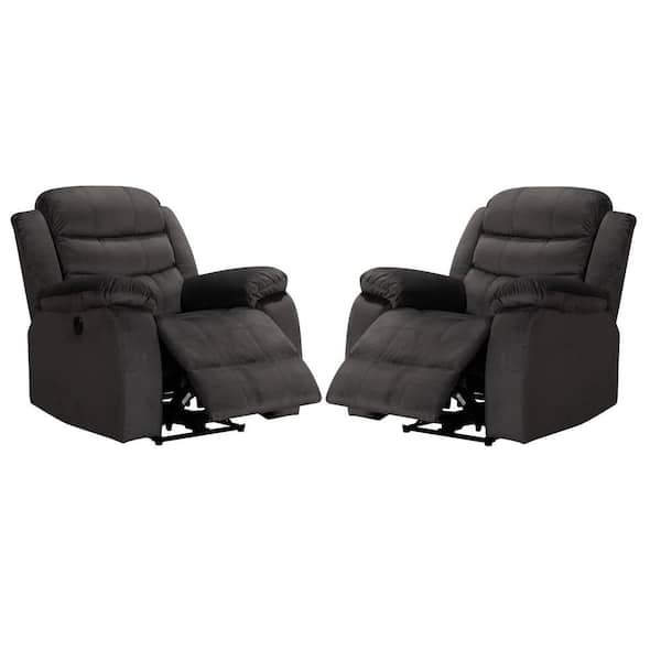 FC Design Dark Grey Electric Velvet Power Recliner with Pillow Top Arms and USB Charging Port (Set of 2)