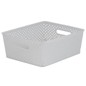 5.12 in. H x 11.42 in. W x 13.78 in. D White Plastic Cube Storage Bin