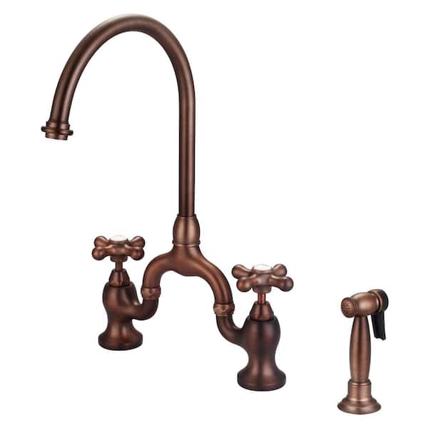 Barclay Products Banner 2-Handle Bridge Kitchen Faucet with Button Cross Handles in Oil Rubbed Bronze