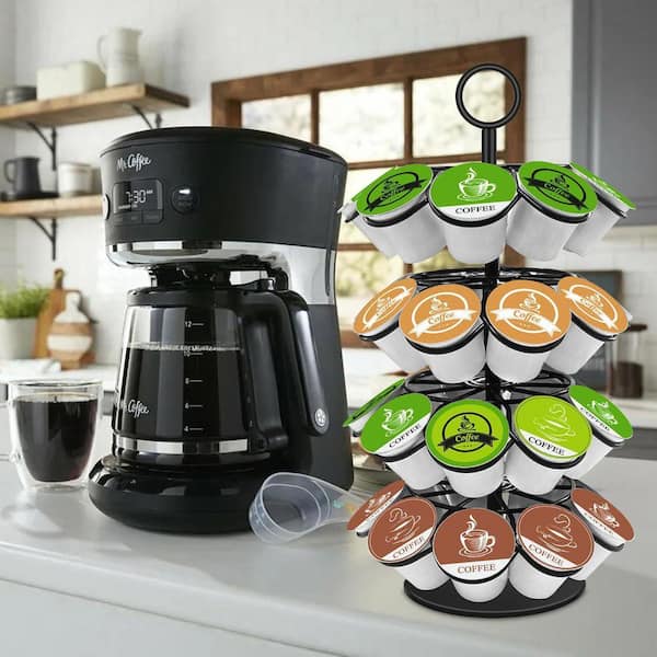 Black Metal Coffee Pod Organizer Drawer Holder with 360° Rotating Base for Kitchen Countertop, Holds 36-Pods