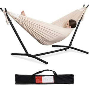 9 ft. 2-Person Heavy Duty Double Hammock with Space Saving Steel Stand, 450 lbs. Capacity and Carrying Bag in Beige