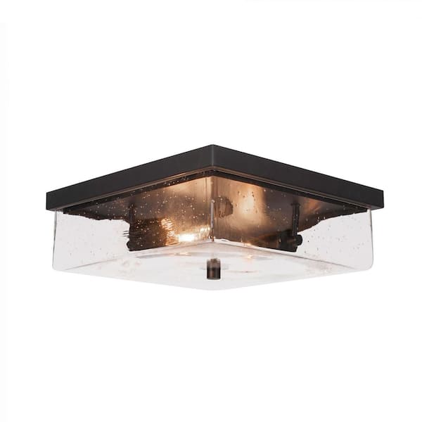Unbranded Kingsport 13 in. 2 Light Espresso Flush Mount with Clear Bubble Glass Shade No Bulbs Included