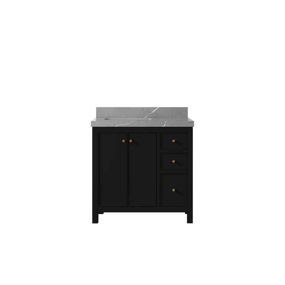 Chicago 36 in. W x 22 in. D x 36 in. H Single Left Offset Sink Bath Vanity in Black with 2 in. Piatra Gray Quartz Top price history on PriceWatchPro