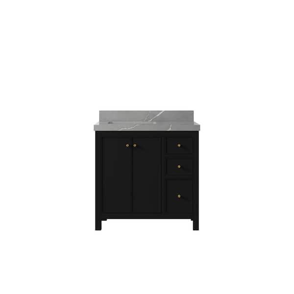 Willow Collections Chicago 36 in. W x 22 in. D x 36 in. H Single Left Offset Sink Bath Vanity in Black with 2 in. Piatra Gray Quartz Top