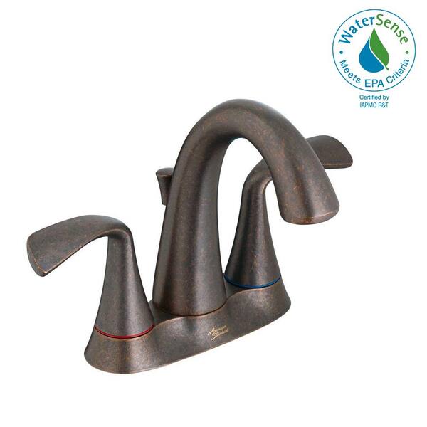 American Standard Fluent 4 in. Centerset 2-Handle Bathroom Faucet with Metal Speed Connect Drain and Color Indicator in Oil Rubbed Bronze