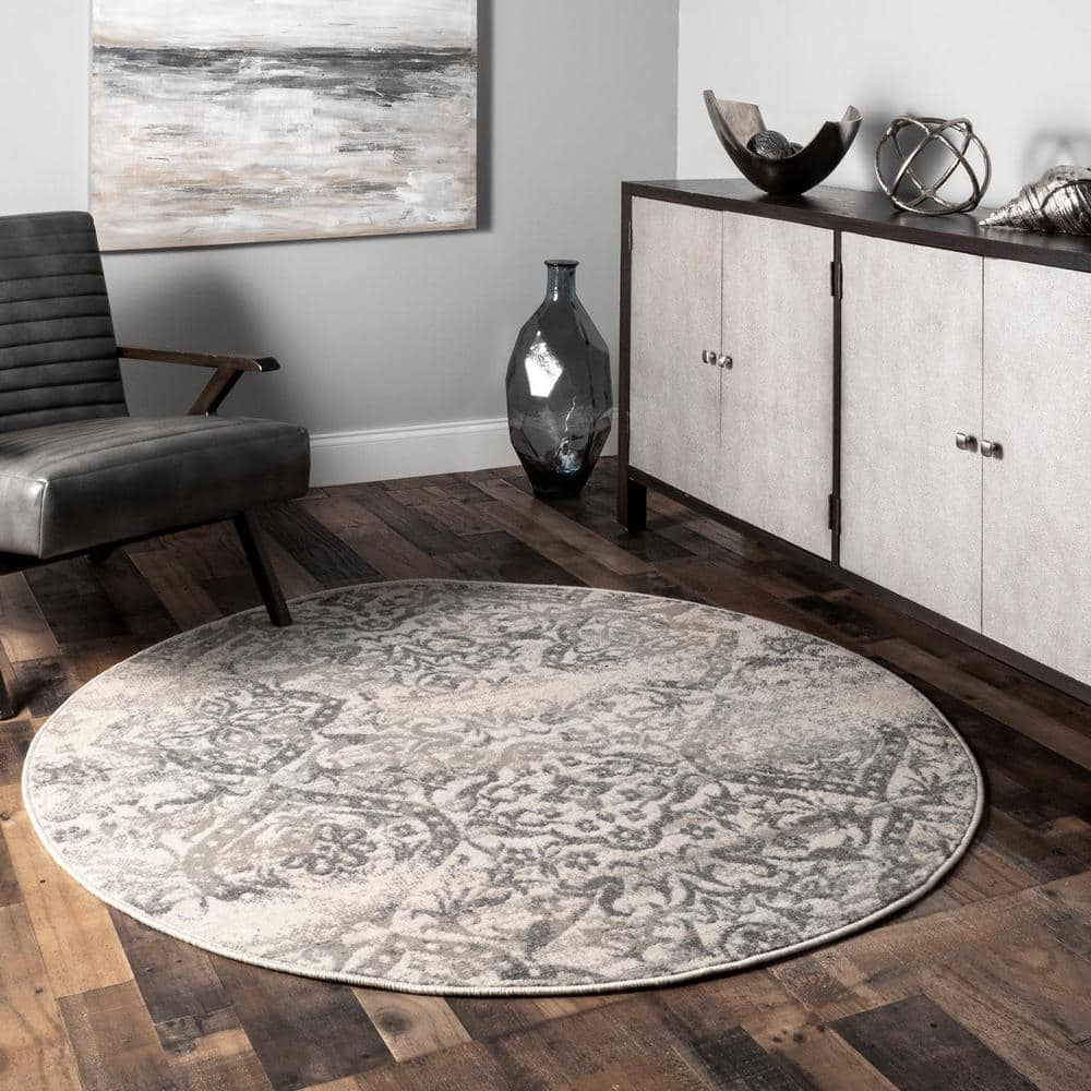 Gray Floral Synthetic 3x5 Non-slip Area Rug