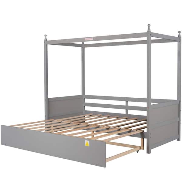 Donason Gray Twin Size Canopy Daybed with Pull-out Bed
