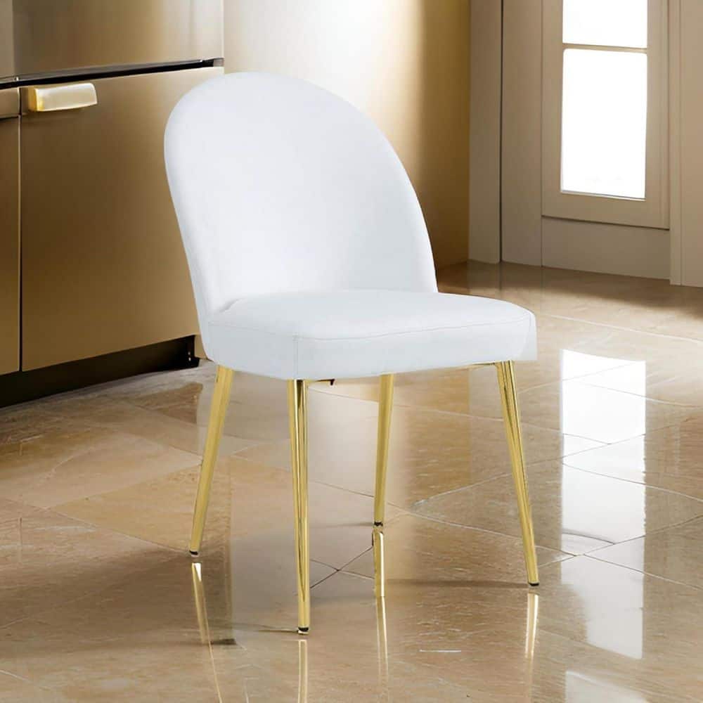 Gold/White Faux Leather Upholstered Metal Frame Dining Chair, Set of 2, Sturdy Dining Chair for Dining Rooms