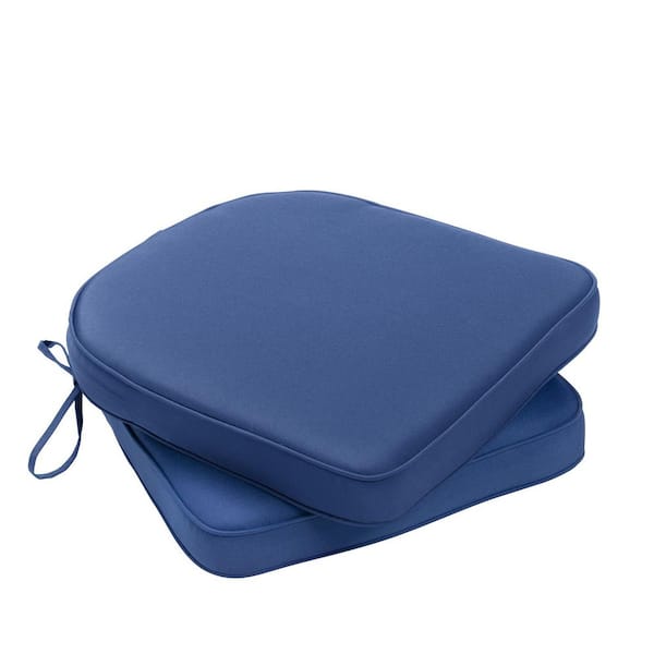 Aoodor 20 in. x 19 in. Rectangle Outdoor Dining Chair Seat Cushion Pads with Ties and Zipper in Navy Blue (2-Pack)