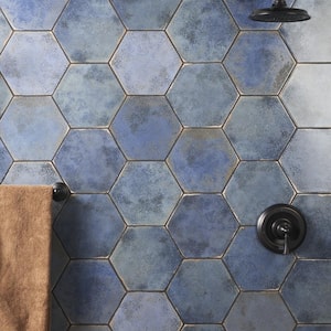 Mandalay Hex Blue 9.13 in. x 10.51 in. Polished Porcelain Floor and Wall Tile (8.07 sq. ft./Case)