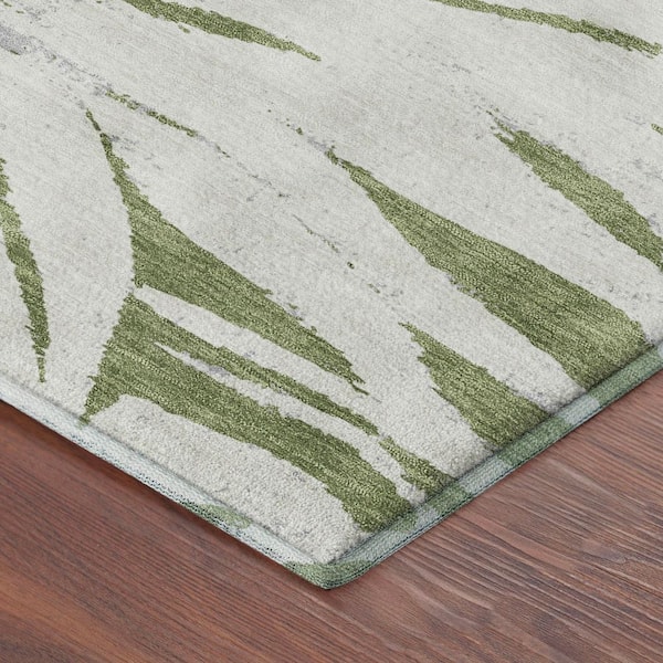 Mayfield Premium Machine Washable Abstract AMF2263 Green 2 ft. x 7 ft. Runner Rug