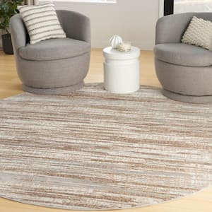 Elation Ivory Grey 8 ft. x 8 ft. All-over design Contemporary Round Area Rug