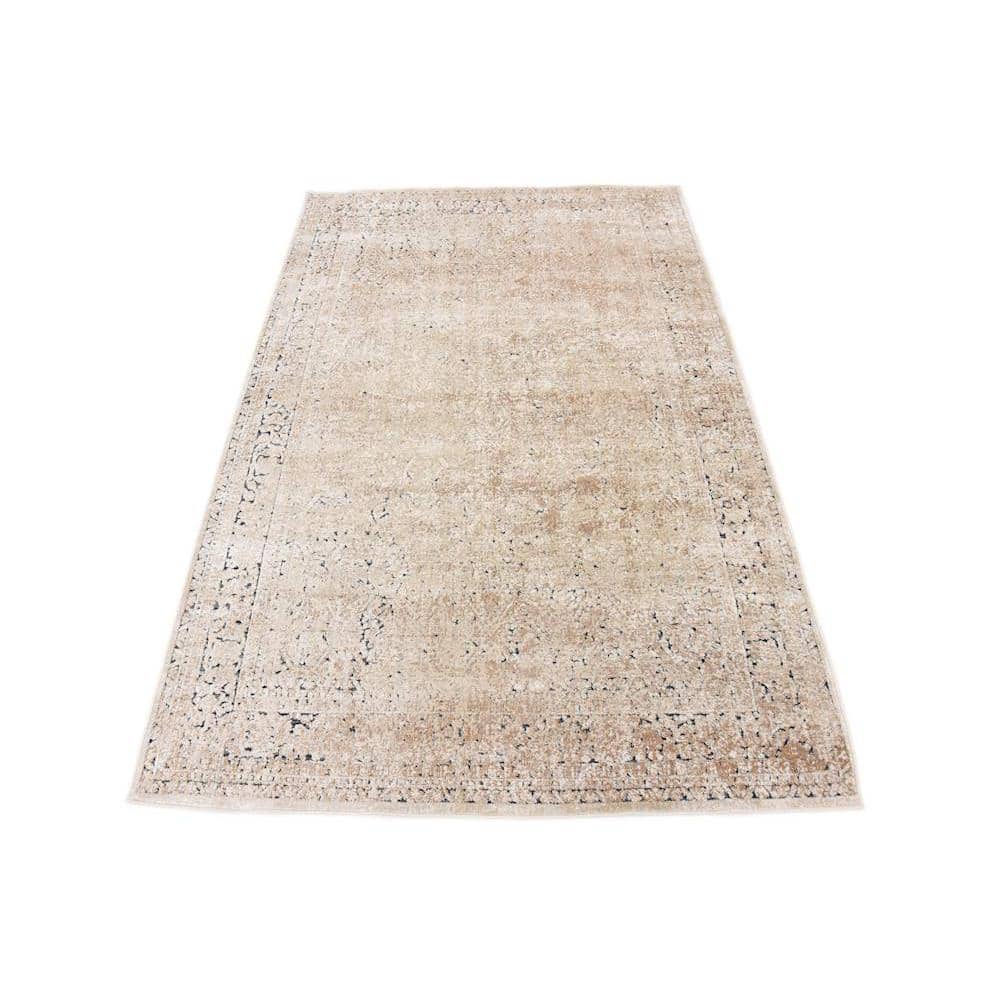 Beige and Light Brown Rectangular Stain-Resistant Area Rug