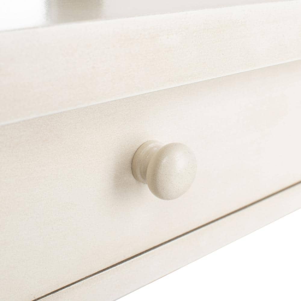 White Washed Wood Writing Desk with Drawer and Shelves