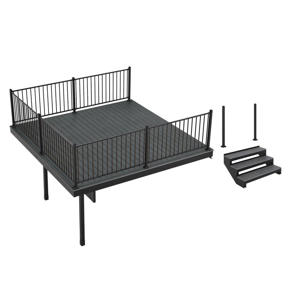 FORTRESS Infinity Attached 12 ft. x 12 ft. Cape Town Gray Composite Deck and 3Step Stair Kit