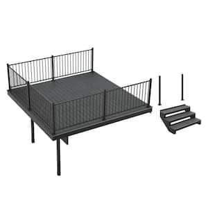 Infinity Attached 12 ft. x 12 ft. Cape Town Gray Composite Deck and 3-Step Stair Kit with Steel Framing and Railing