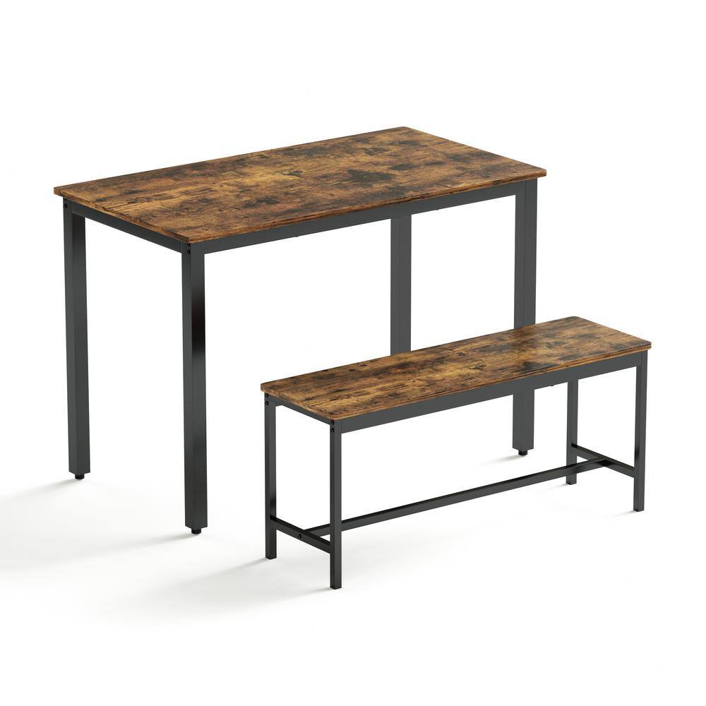 3 Pieces Rustic Brown Metal Outdoor Dining Set, Indoor Industrial Style Din