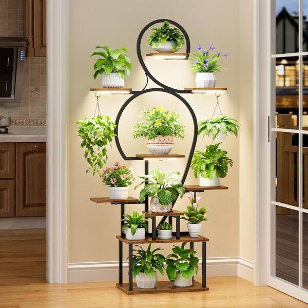 Heart Shape) 8-Tier Walnut Wood Plant Stand Plant Stand w/ Grow