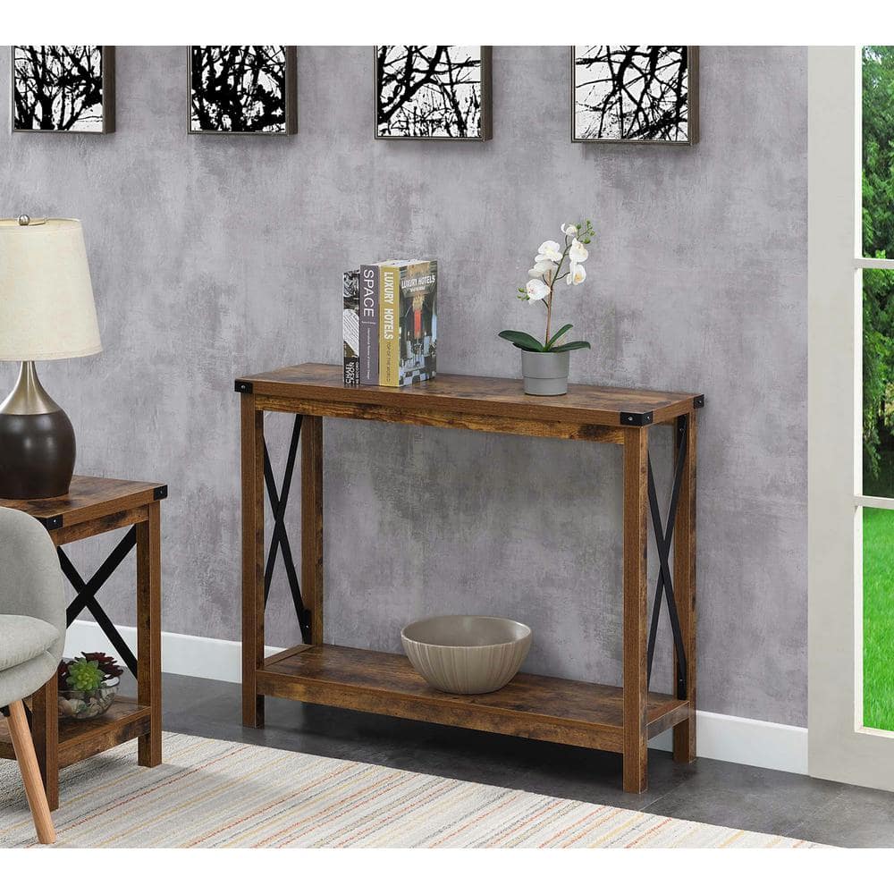 Barnwood Black 39'' Industrial Console Table with Storage Shelf