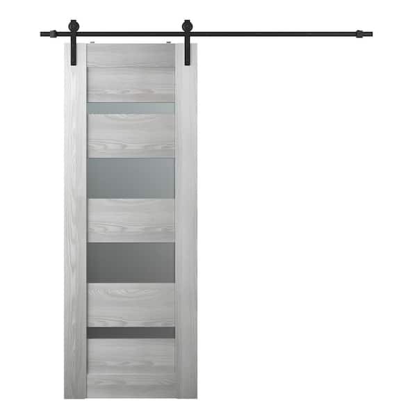 Belldinni Vona 07-01 32 in. x 96 in. 4-Lite Frosted Glass Ribeira Ash Wood Composite Sliding Barn Door with Hardware Kit
